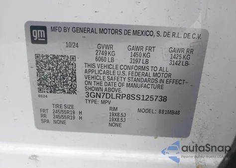 2025 Chevrolet Equinox Ev Lt из США, поврежденный, VIN 3GN7DLRP8SS125738